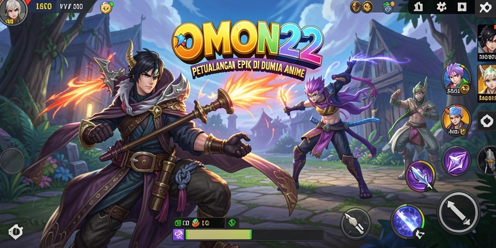 Screnshot gameplay OMON22 menampilkan aksi petualangan karakter anime.